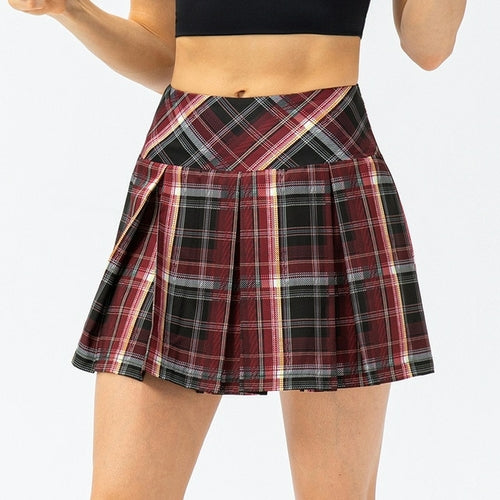 Women's Plaid Sports Short Pleated Skirt Outdoor Running Dance Yoga