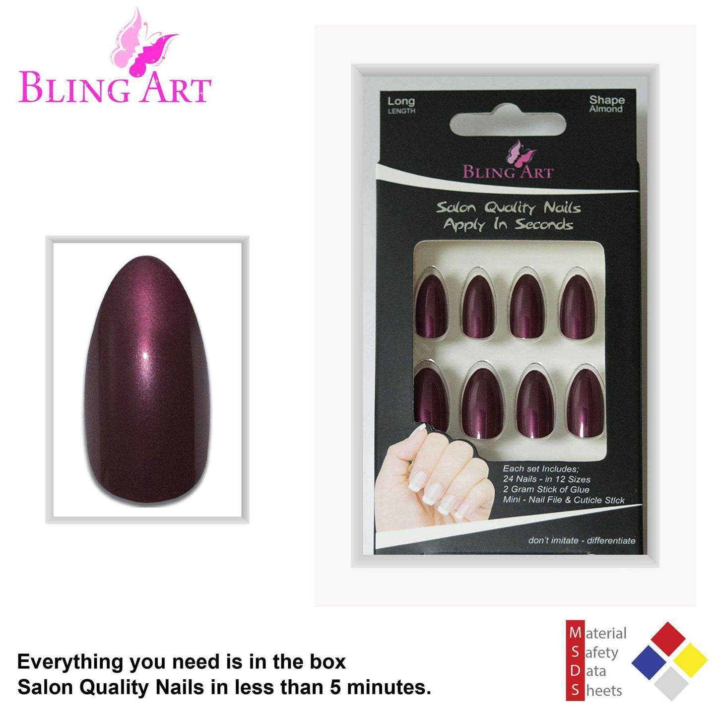 False Nails by Bling Art Brown Glitter Almond Stiletto Fake Long