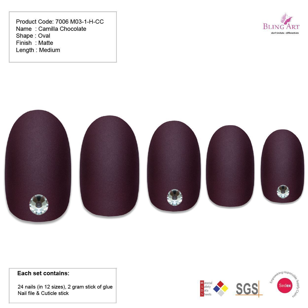 False Nails by Bling Art Brown Matte  Oval Medium Fake Acrylic Tips