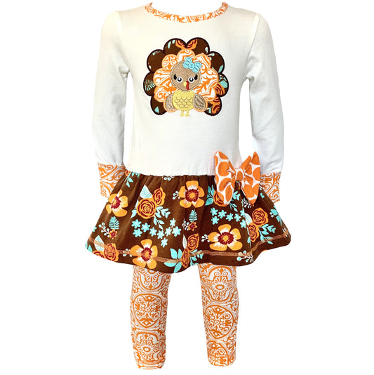 AnnLoren Big Little Girls Autumn Floral Turkey Tunic & Leggings