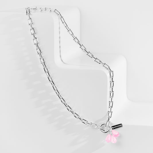 Pomegranate Seeds Necklace in Silver and Pink