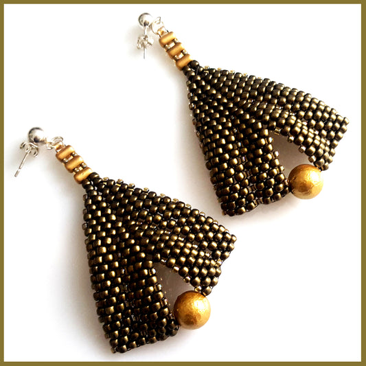 Gold Metallic Suede & Gold Pearl Earrings