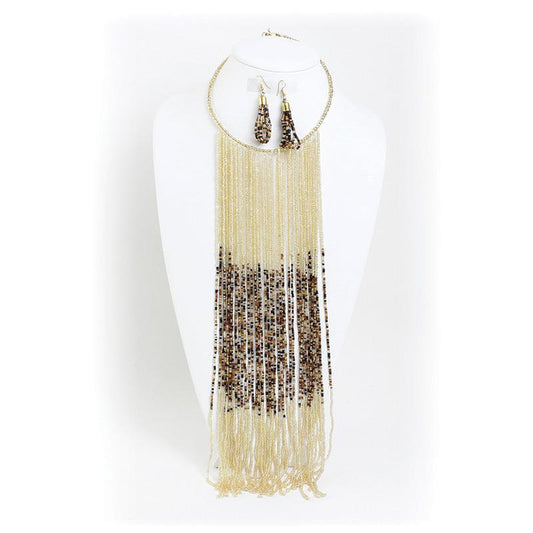 Cream Long Maasai beaded choker Necklace