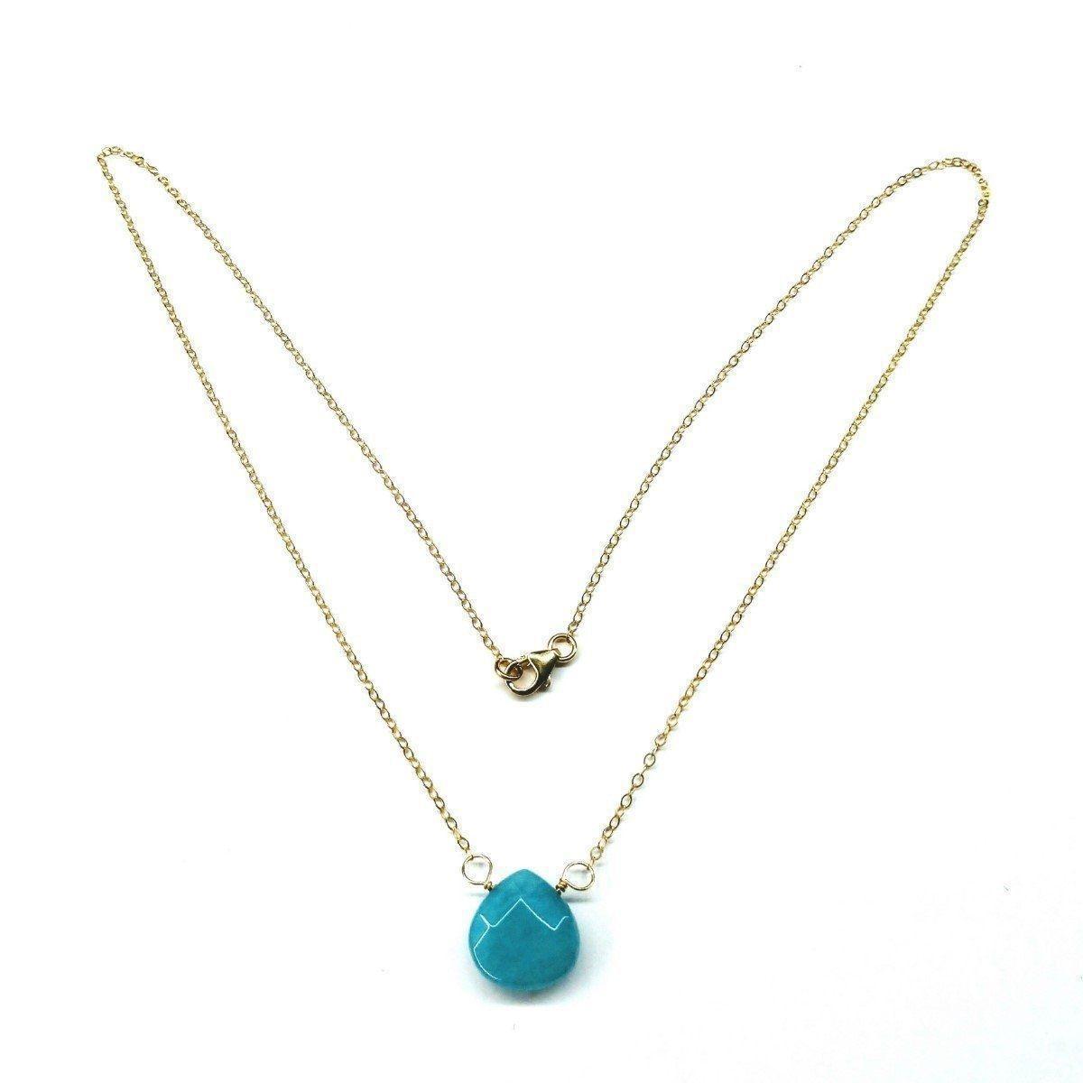 14kt Gold Filled Aqua Jade Wire Wrap Delicate Gemstone Drop Necklace