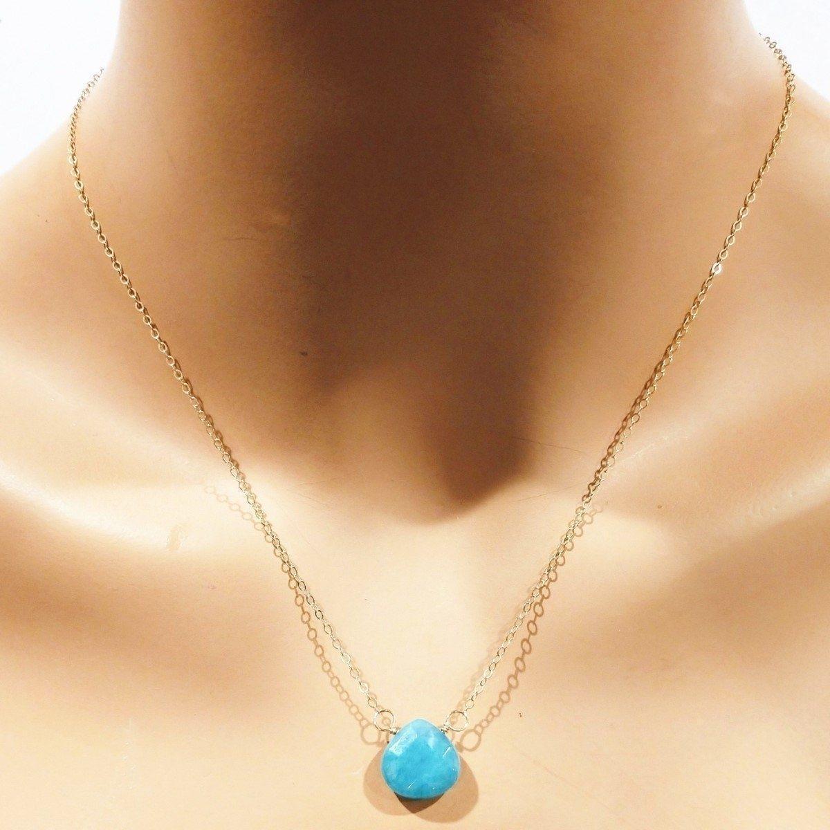 14kt Gold Filled Aqua Jade Wire Wrap Delicate Gemstone Drop Necklace