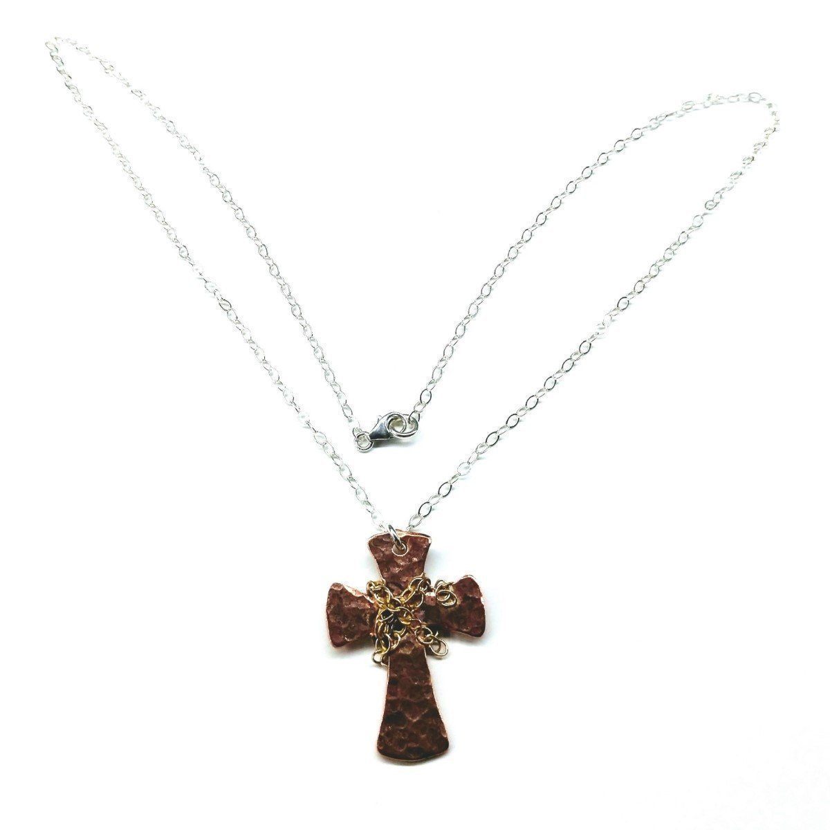 Chained Hammered Copper Cross Necklace For Him Or Her