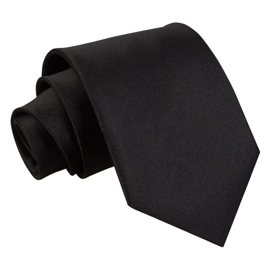Plain Satin Extra Long Tie - Black