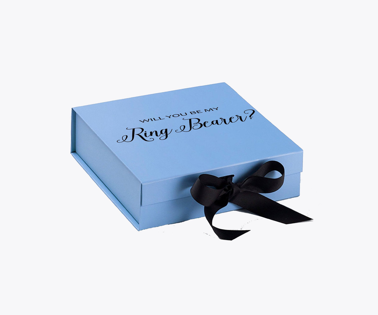Will You Be My Ring Bearer? Proposal Box Light Blue w/ Black Bow- No